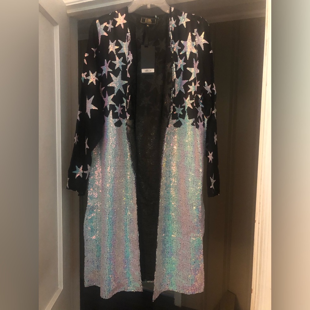 Lucky & Blessed Starry Sequin Long Cardigan